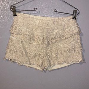 Whispers cream crochet layered lace shorts